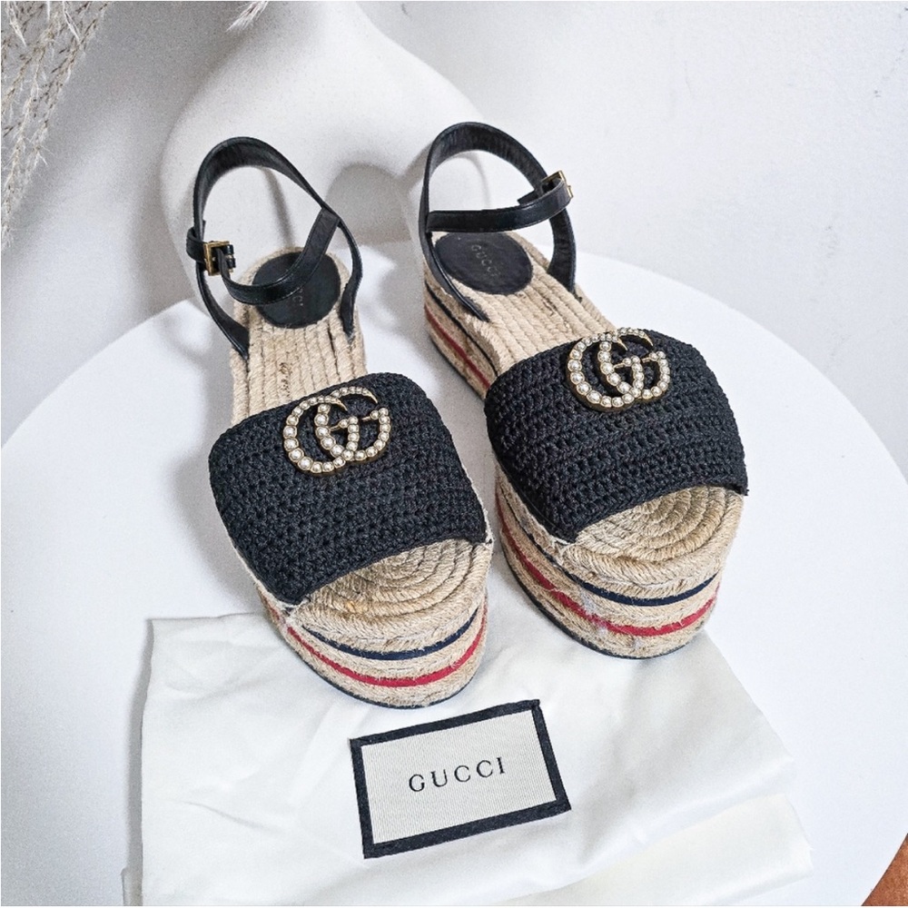 Gucci GG crochet espadrille platform sandals - Picture 2 of 11